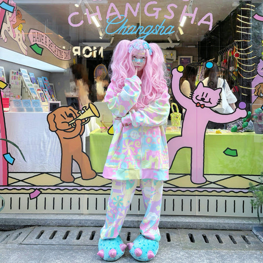 Rainbow Universe RUX - Pastel Macaron Decora Kei Hoodie & Sweatpants Set set Rainbow Universe RUX Set (Pants+Hoodie) S