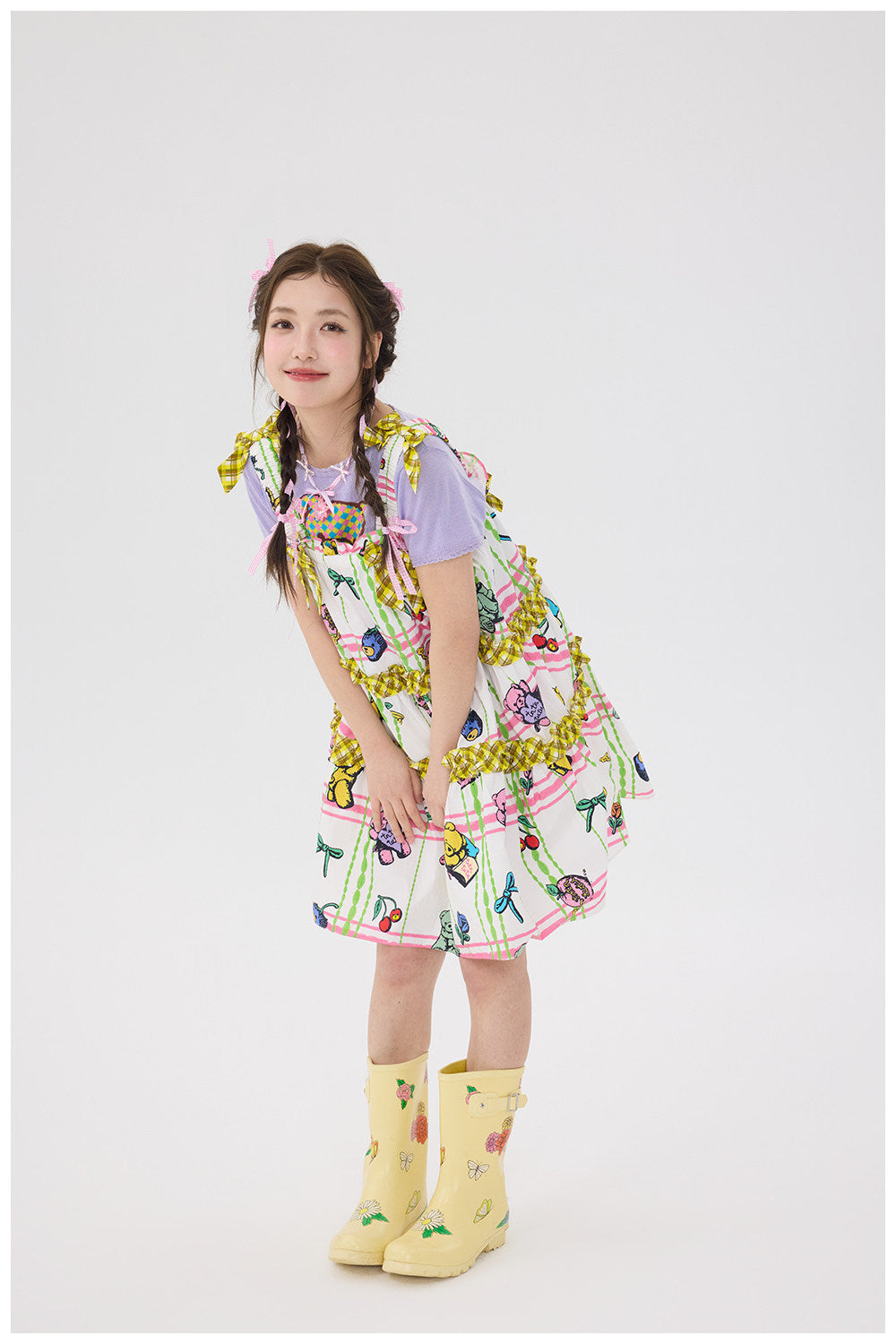 tntntutu - Plaid Bow Bear Suspender Skirt dress tntntutu