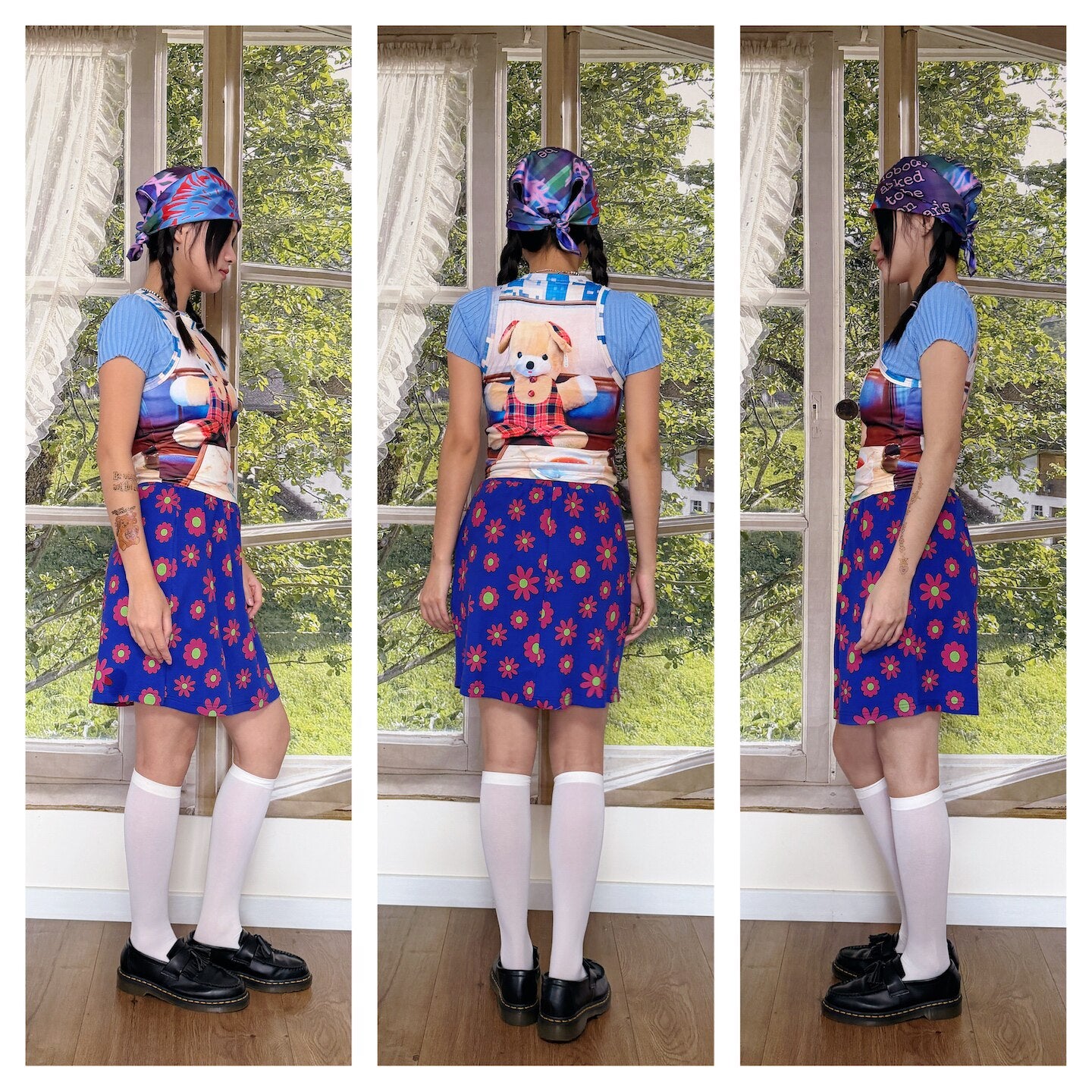 bunnybunnygun - Cartoon Flower Mini Skirt skirt bunnybunnygun