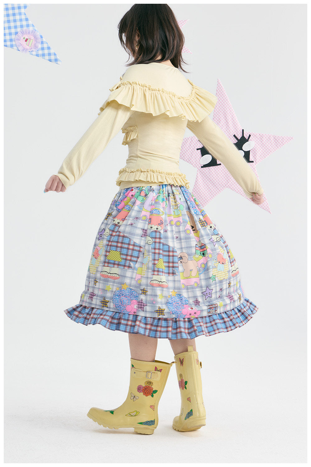 tntntutu - Plaid Angel Print Ruffle A-Line Skirt skirt tntntutu