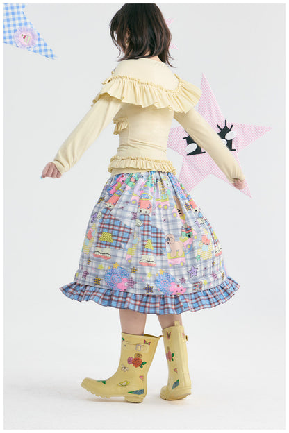 tntntutu - Plaid Angel Print Ruffle A-Line Skirt skirt tntntutu