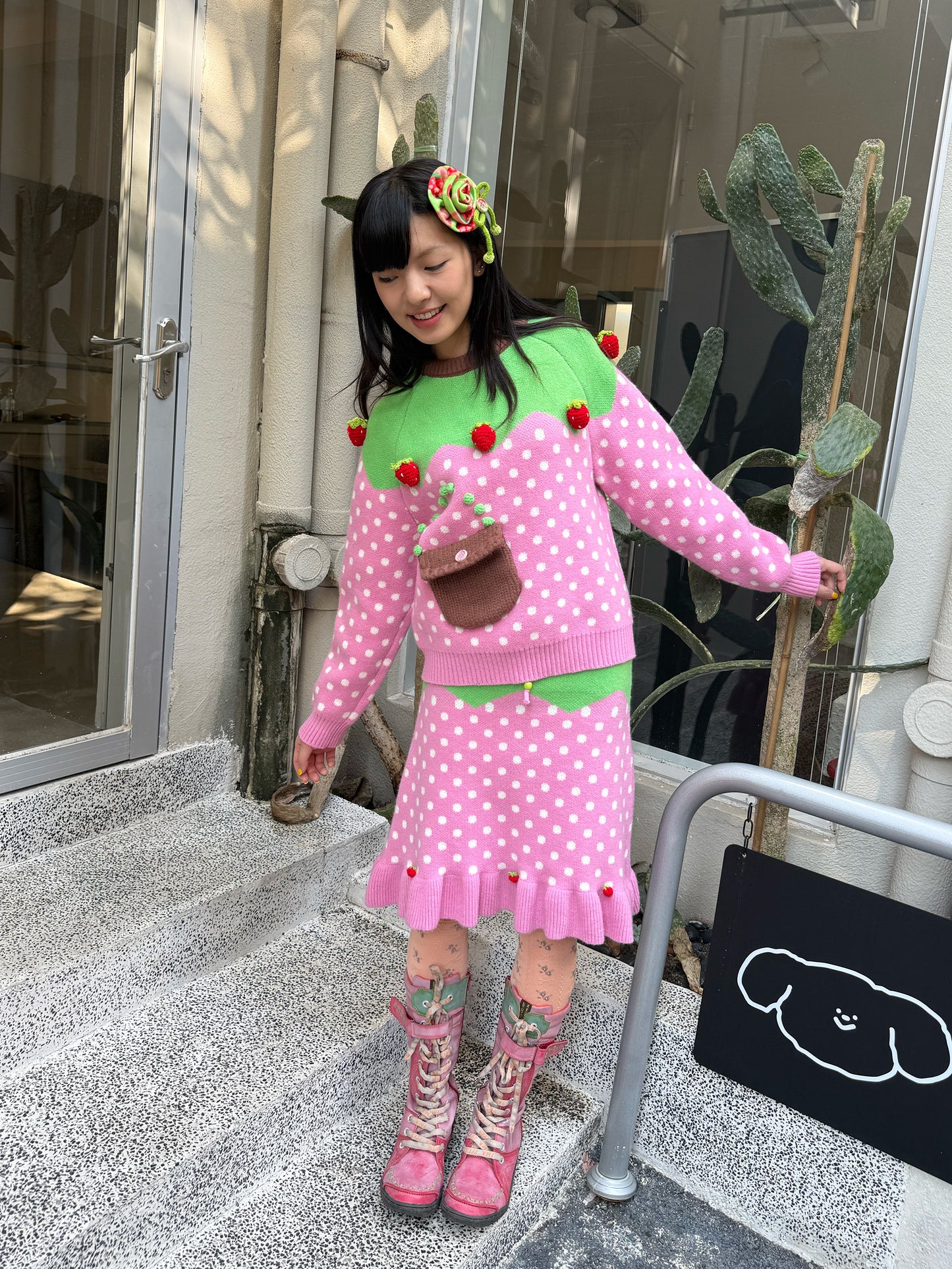 FRUITS - Kawaii Strawberry Polka Dot Knit Skirt skirt Fruits