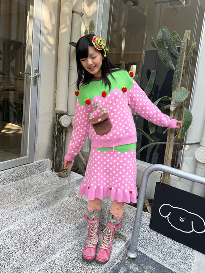 FRUITS - Kawaii Strawberry Polka Dot Knit Skirt skirt Fruits