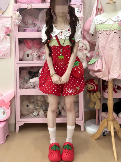 Blurred Bear - Strawberry Doll Collar Overalls Set set Blurred Bear