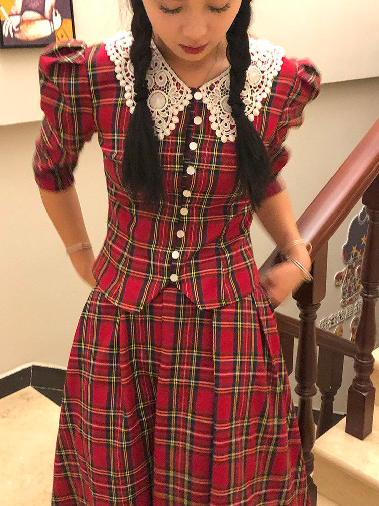 Nanjun Vintage – 90s Red Plaid Set set Nanjun Vintage