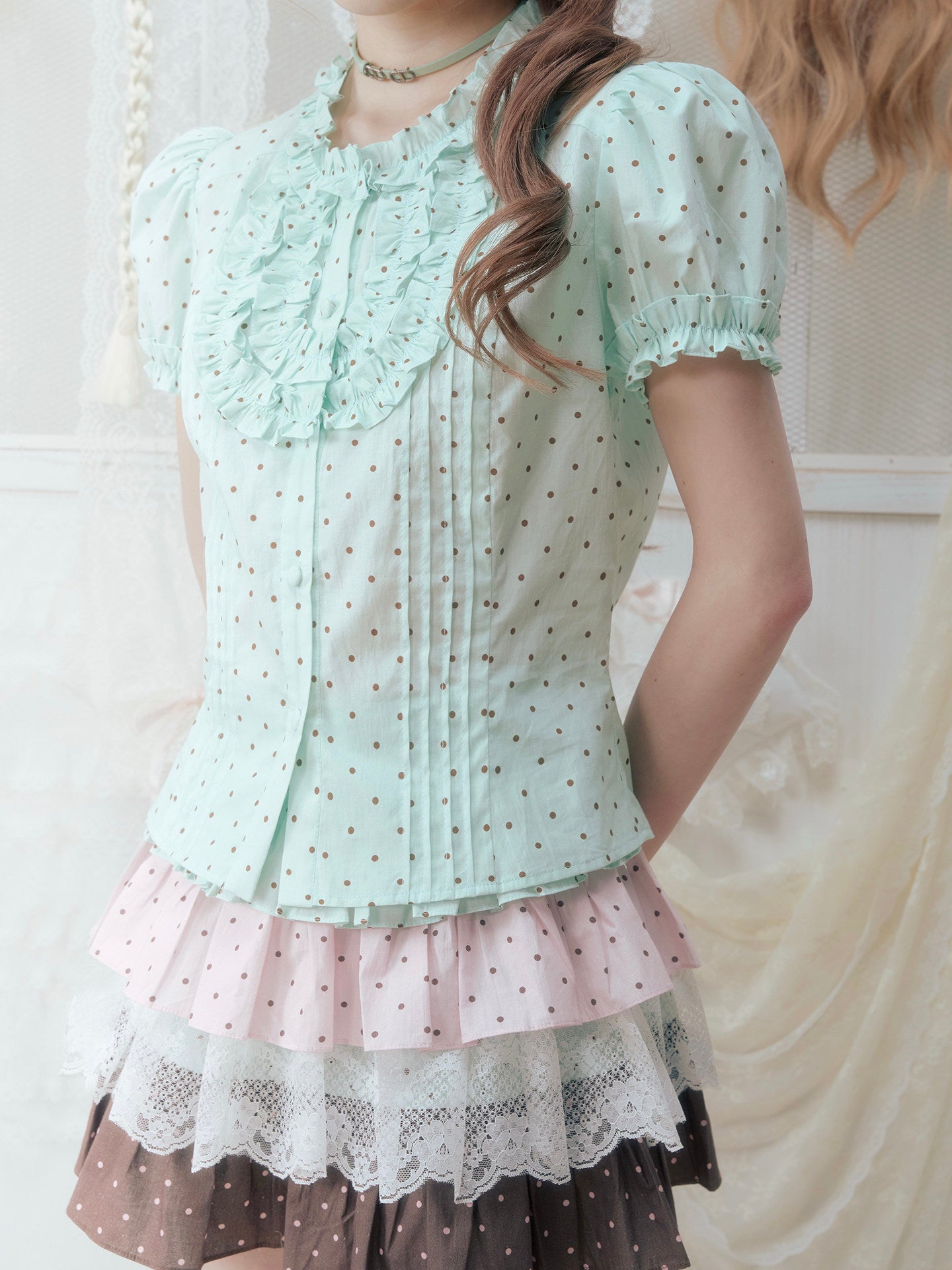 SOS SEAMSTRESS - Contrast Polka Ruffle Skirt skirt SOS SEAMSTRESS