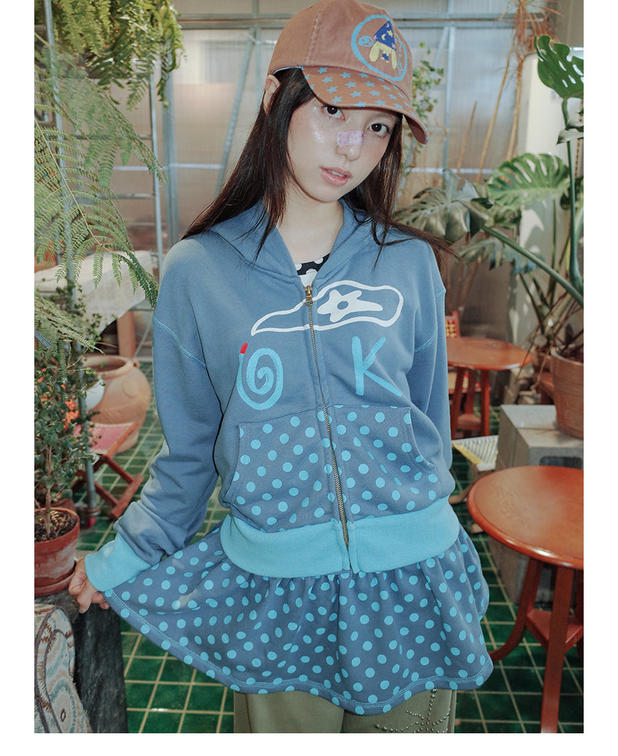 UnsocialNight - Kawaii Hooded Sweatshirt & Skirt Set Blue Dots set UnsocialNight