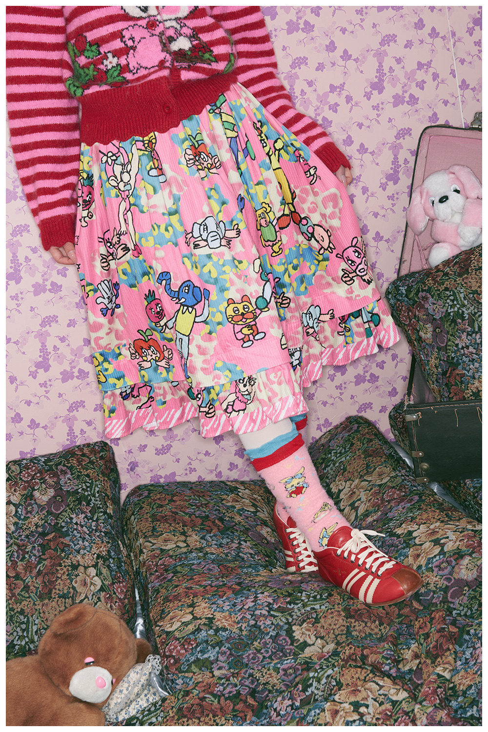 tntntutu - Kidcore Pink Animal Playground Illustrated Skirt skirt tntntutu