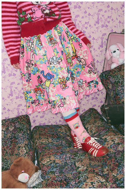 tntntutu - Kidcore Pink Animal Playground Illustrated Skirt skirt tntntutu