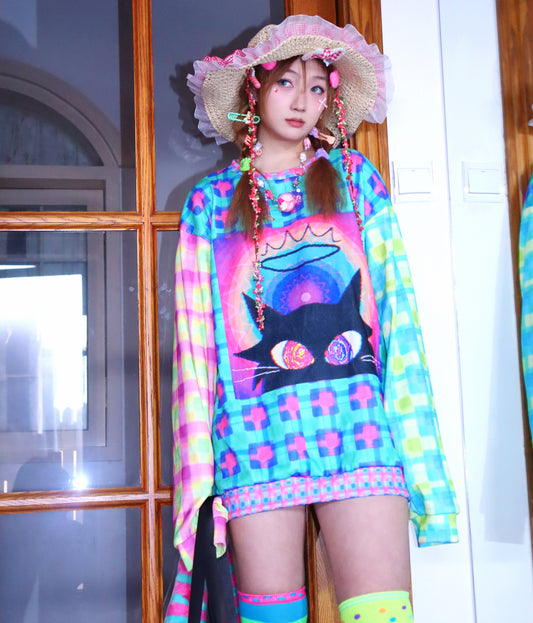 LEERROO - Magic Cat Plaid Hoodie shirt Leerroo