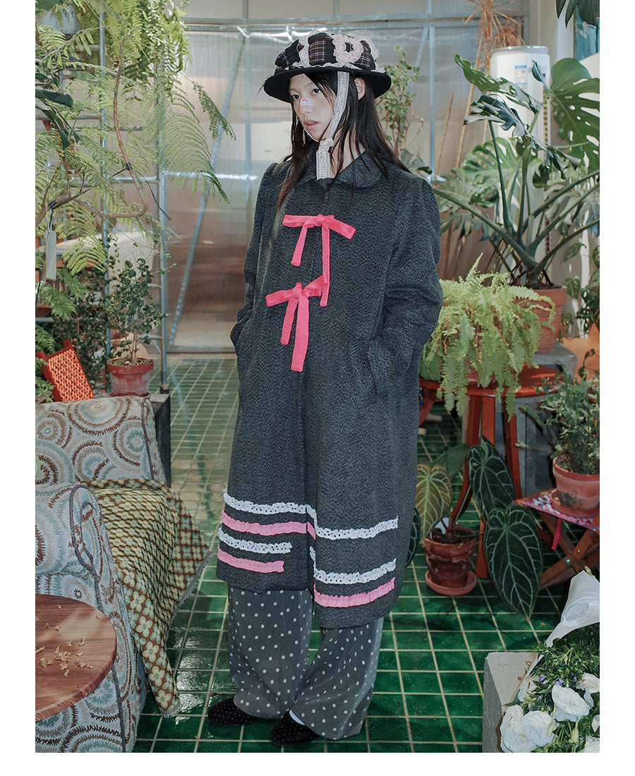 UnsocialNight - Kawaii Bow Dot Wool Coat coat UnsocialNight