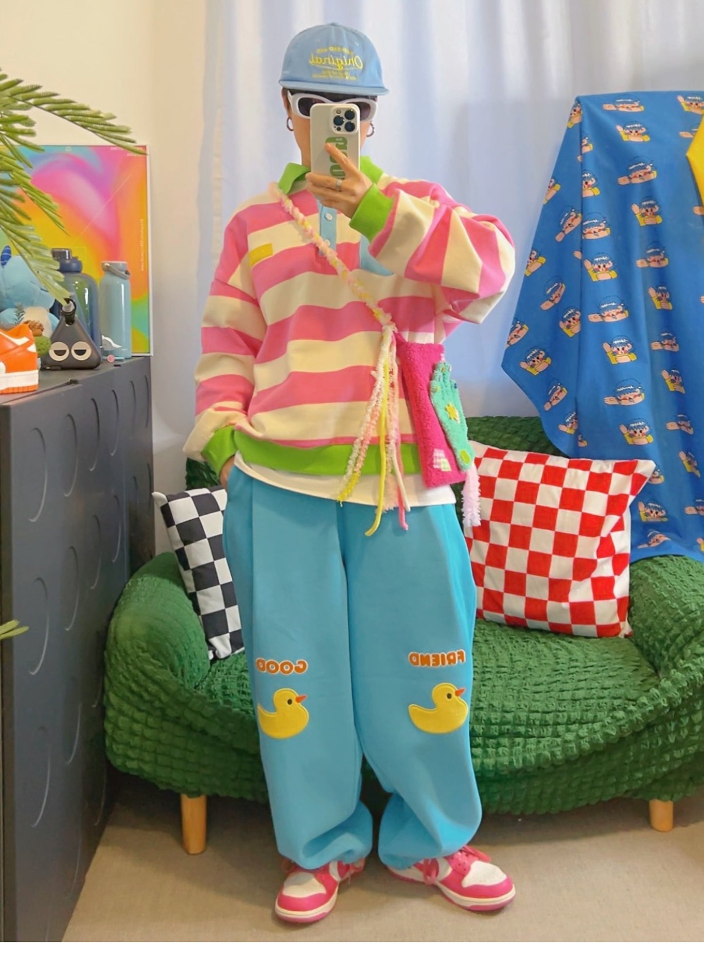 KURIOSITAET - Decora Kei Pink Striped Polo Sweatshirt sweatshirt KURIOSITAET