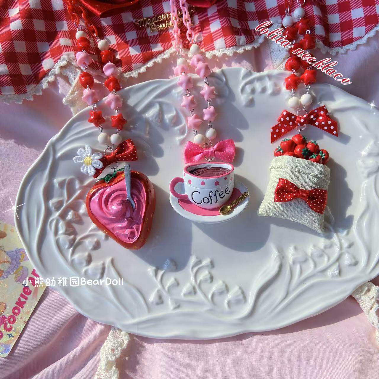 Bear Doll - Strawberry Cake Beaded Necklace necklace Bear Doll