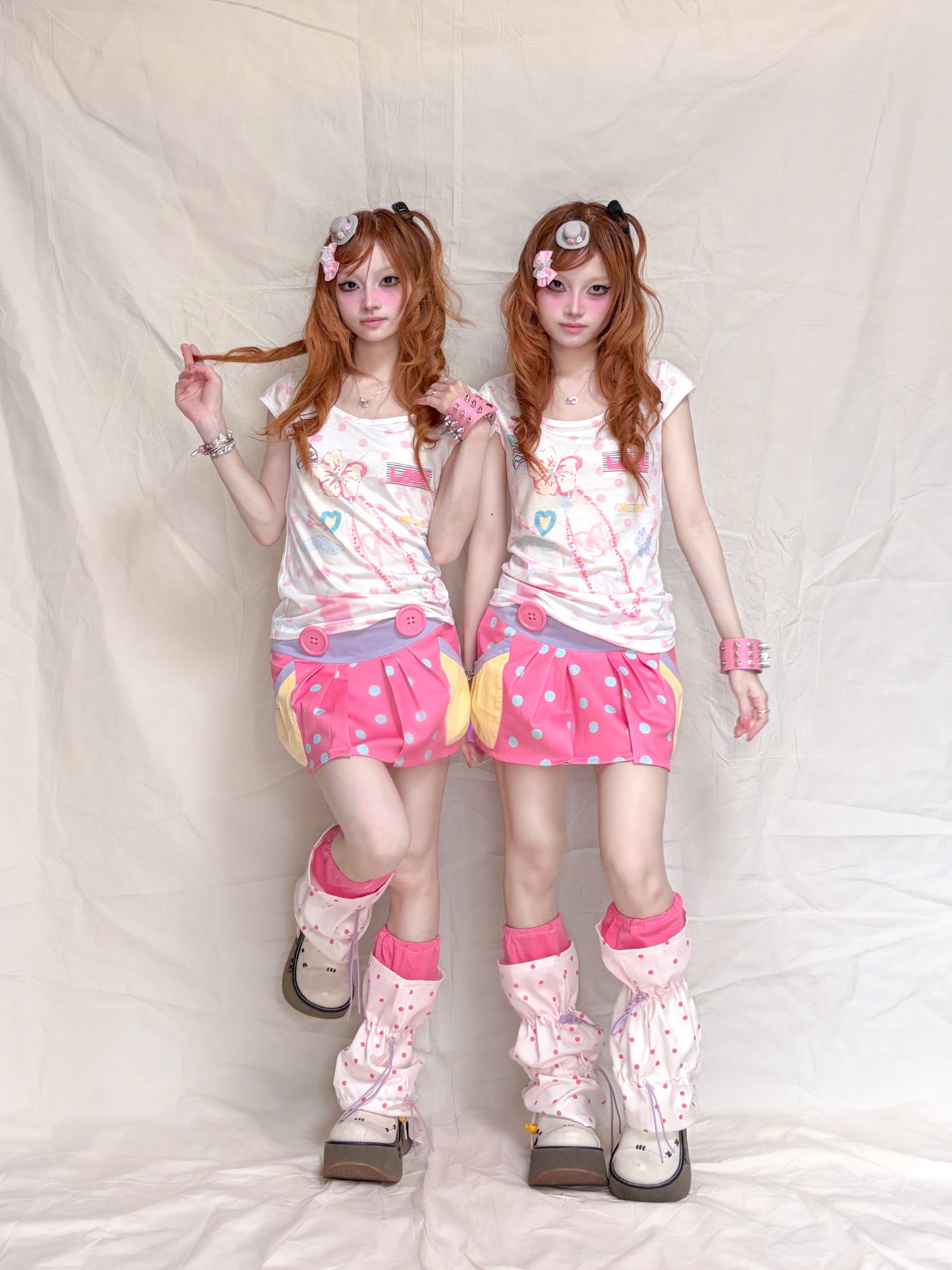 YJM with biubiu - Polka Dot Ruffle Sleeve Top shirt YJM with biubiu