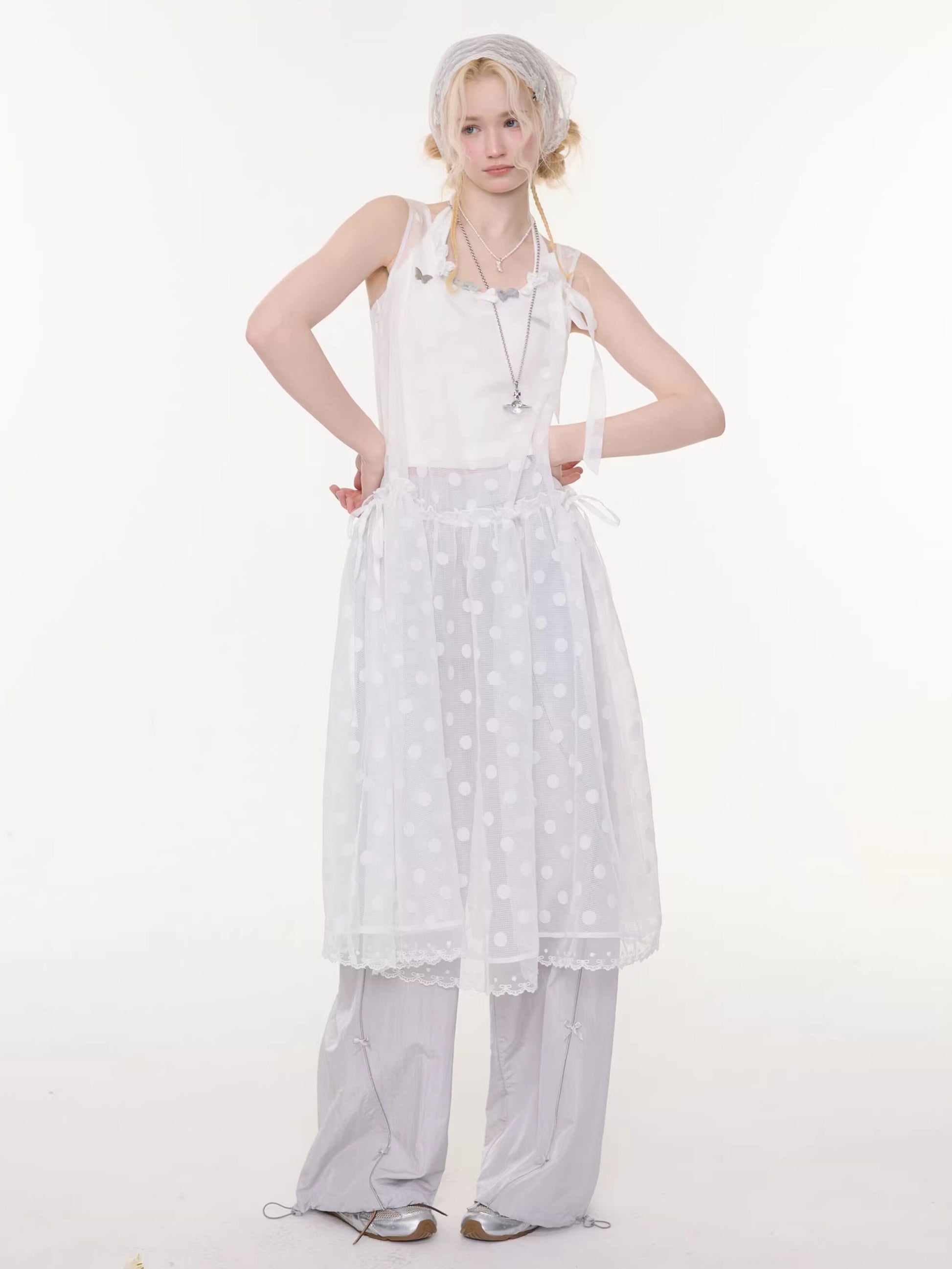 ziziFei - White Polka Dot Mesh Dress overskirt ziziFei