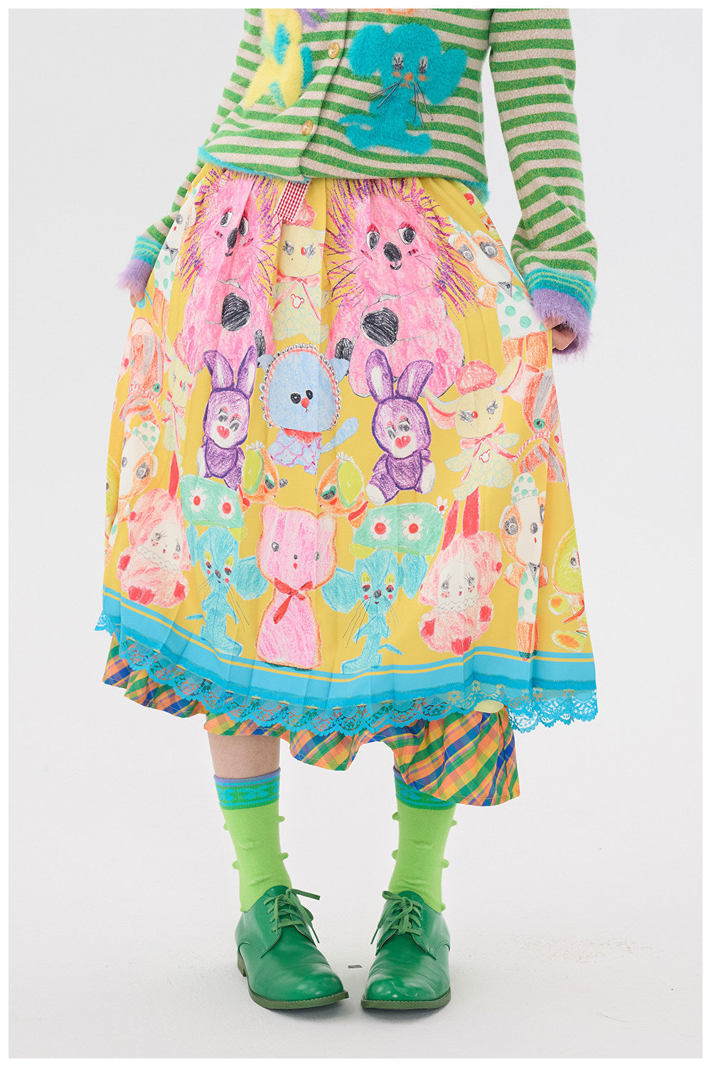 tntntutu - Colorblock Lace Pleated Skirt skirt tntntutu
