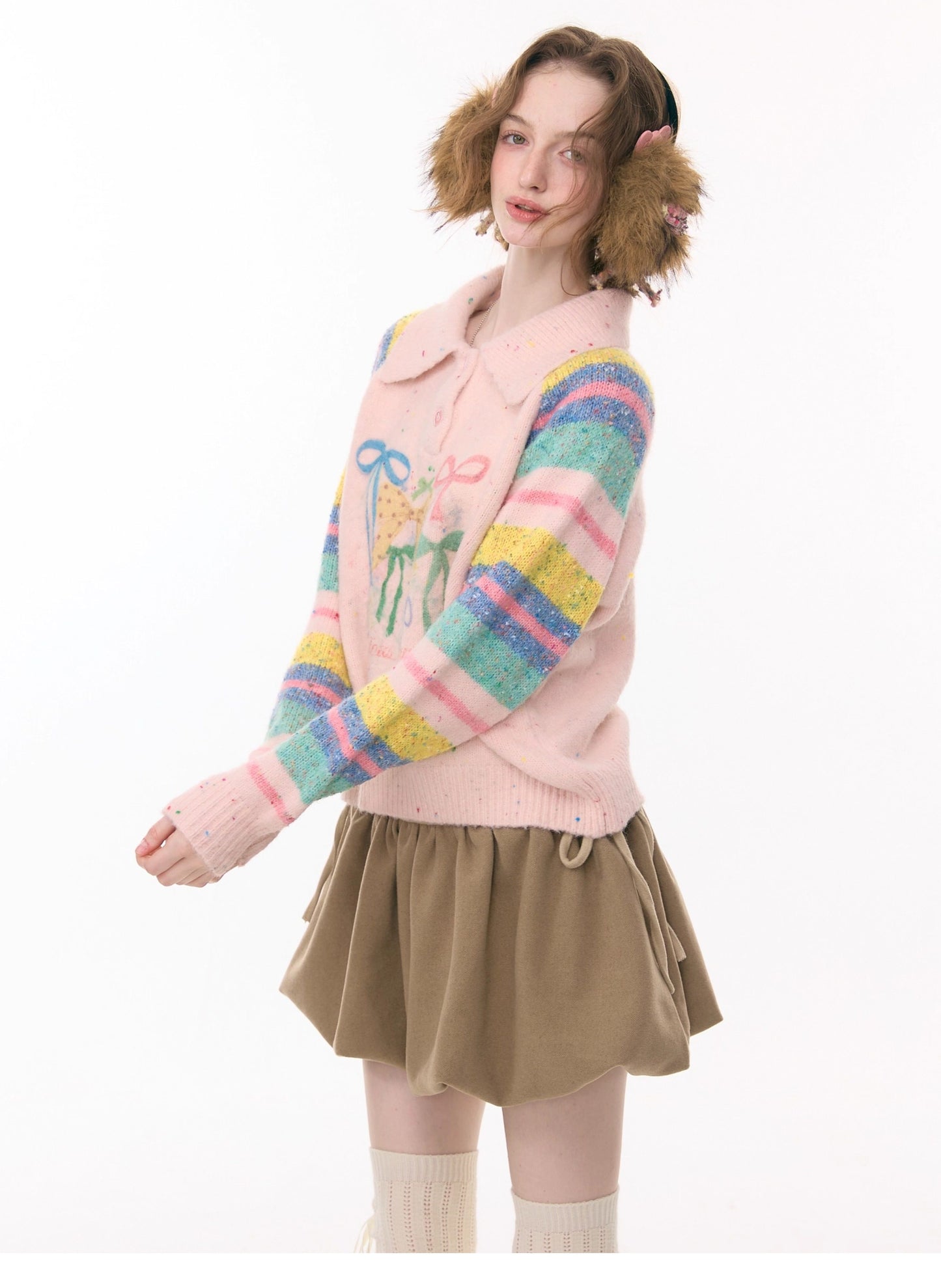 ziziFei - Girly Kei Rainbow Polo Knit Sweater sweater ziziFei
