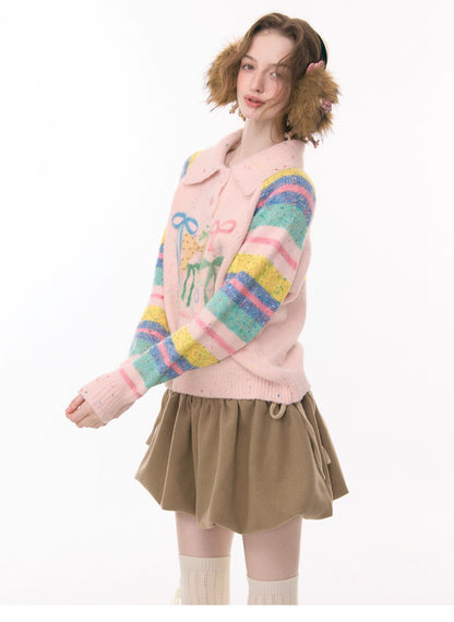 ziziFei - Girly Kei Rainbow Polo Knit Sweater sweater ziziFei