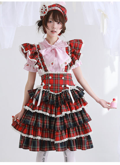 SOS MEME CLUB - Red Suspender Puff Dress dress SOS MEME CLUB