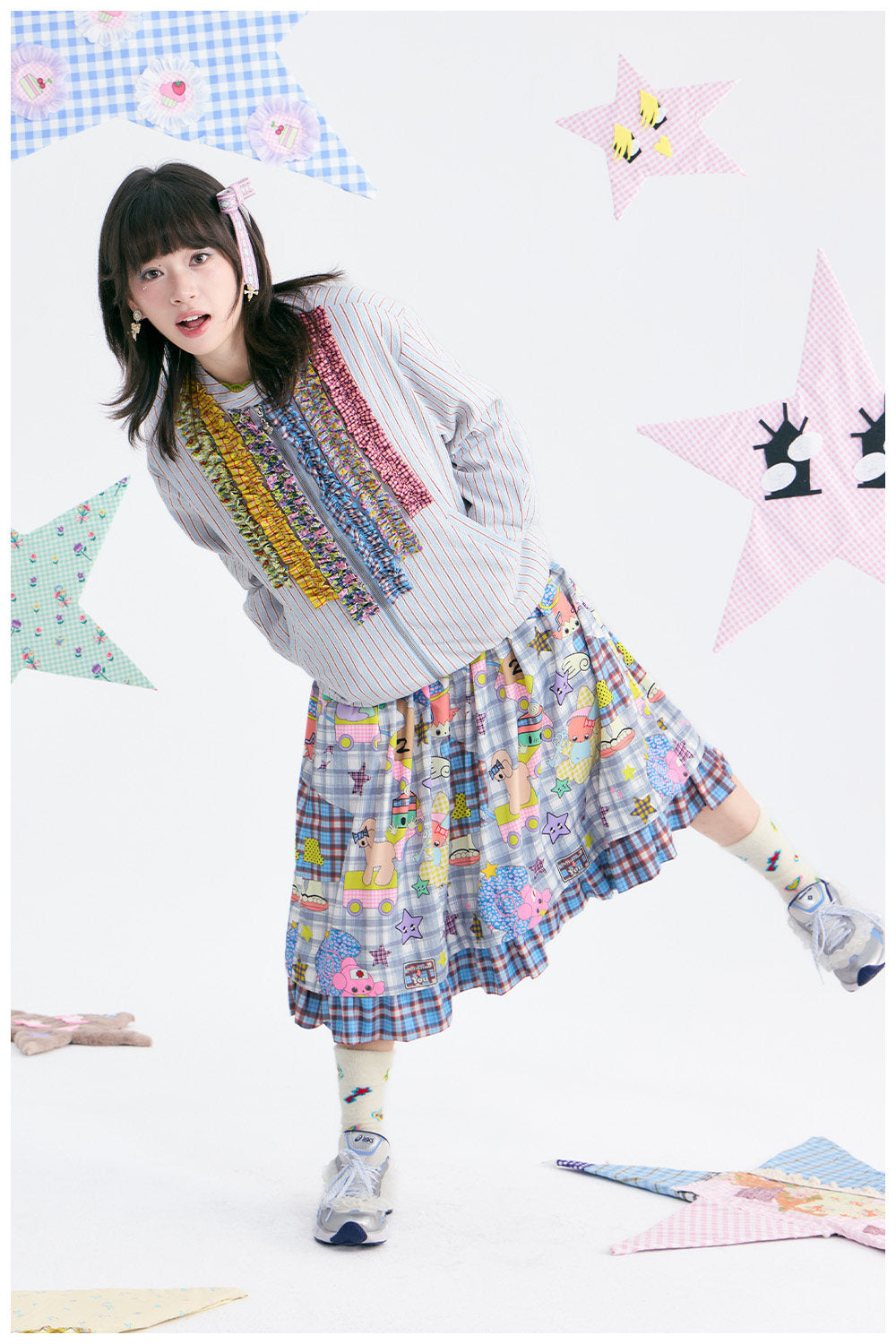tntntutu - Blue Stripe Colorful Ruffle Collar Jacket jacket tntntutu