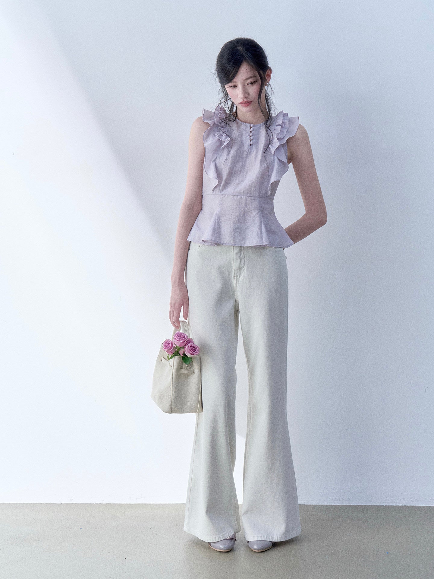 SOS SEAMSTRESS - Lilac Ruffle Crop Top shirt SOS SEAMSTRESS