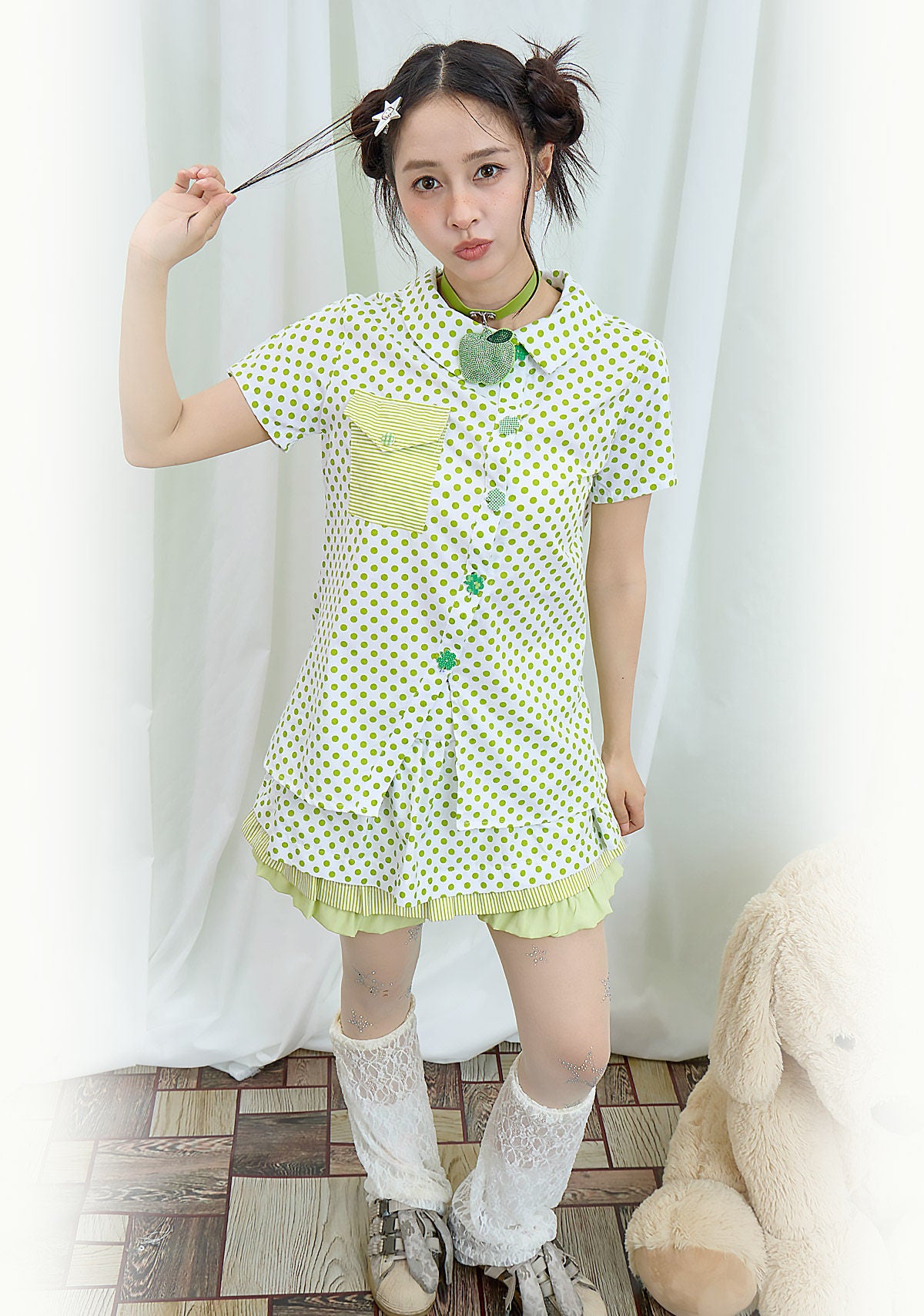 Moon Meadow - Green Polka Dot Shirt shirt Moon Meadow