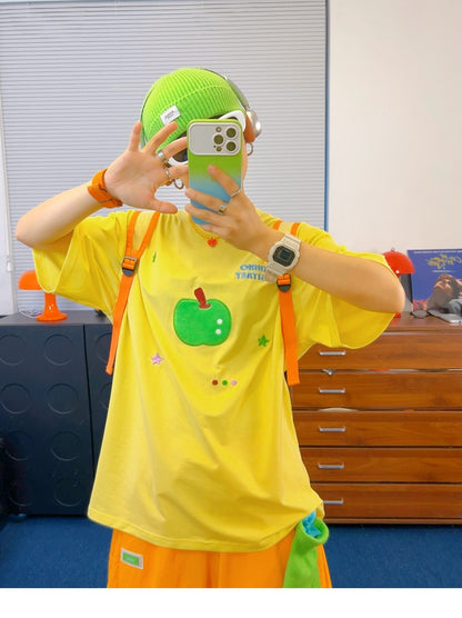 KURIOSITAET - Yellow Star Apple Embroidered T-Shirt