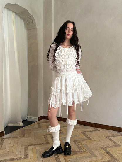 daytoday Everyday Institute - Kawaii Lace Long Sleeve Top Stretch blouse daytoday everyday institute