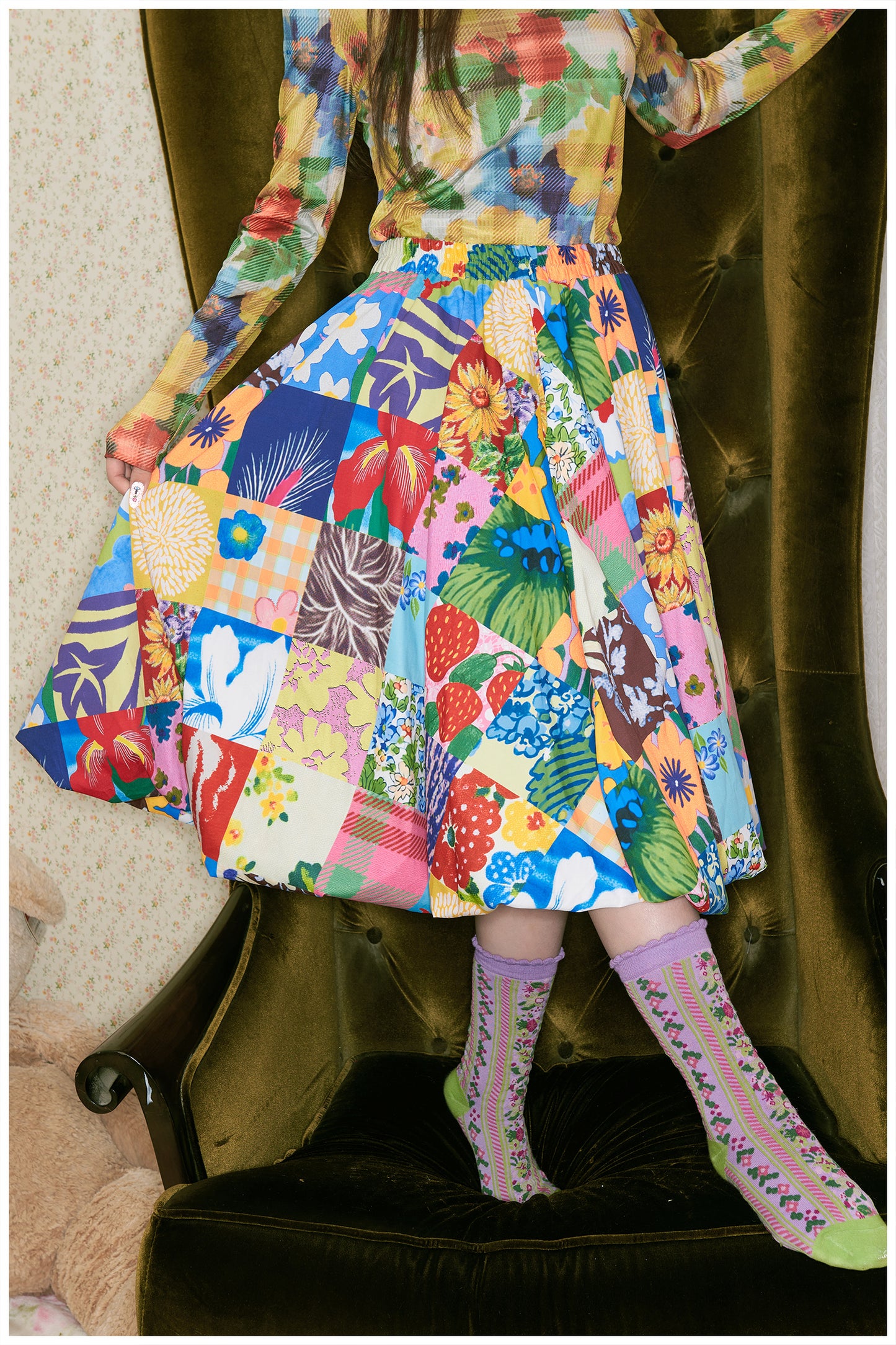 tntntutu - Patchwork Floral Bubble Midi Skirt skirt tntntutu