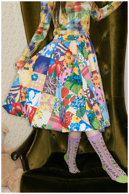 tntntutu - Patchwork Floral Bubble Midi Skirt skirt tntntutu