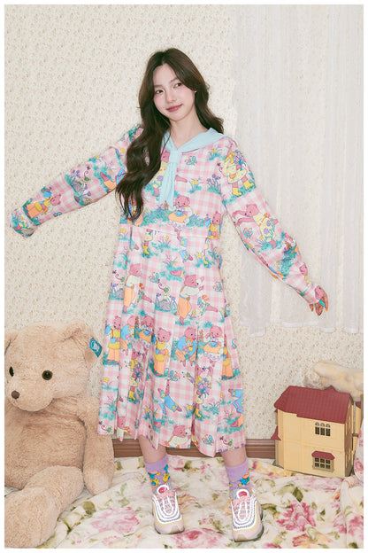 tntntutu - Pink Teddy Print Removable Sailor Collar Dress dress tntntutu