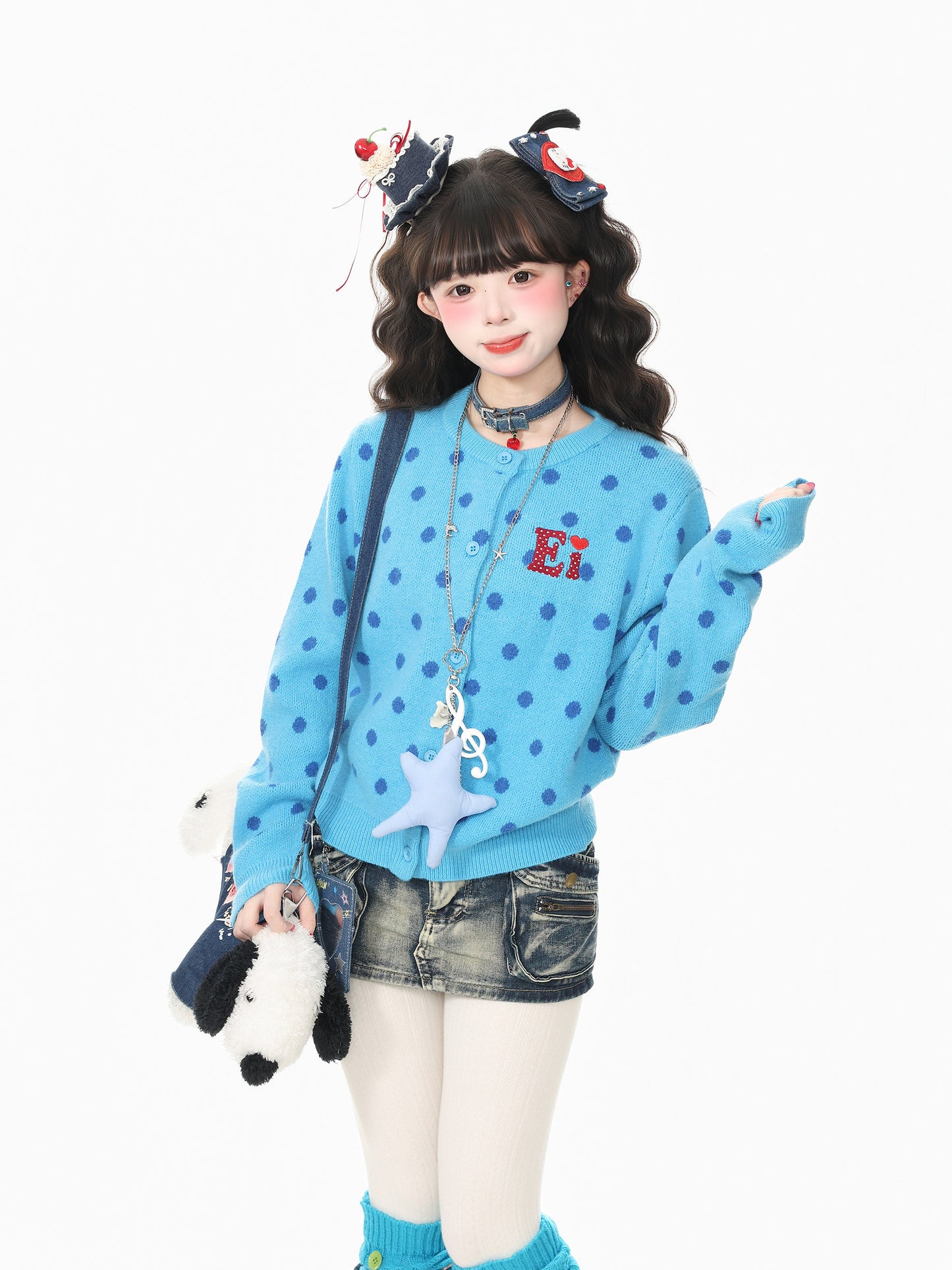 Kawaii Polka Dot Knit Cardigan Sweater cardigan Languid Park
