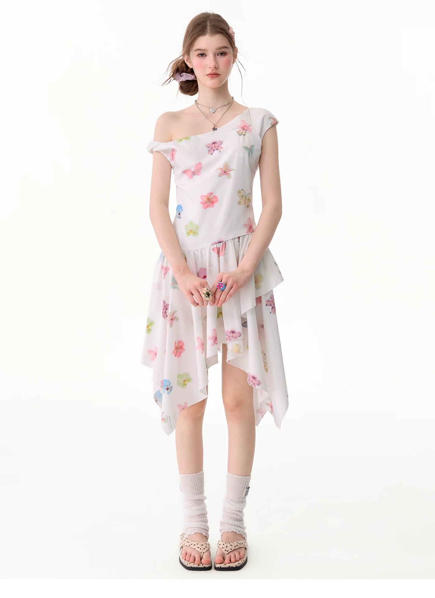 ziziFei - White Floral Asymmetrical Dress dress ziziFei