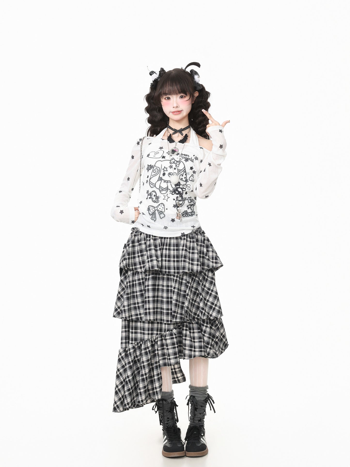 Languid Park - Plaid Asymmetrical Puffy Midi Skirt skirt Languid Park