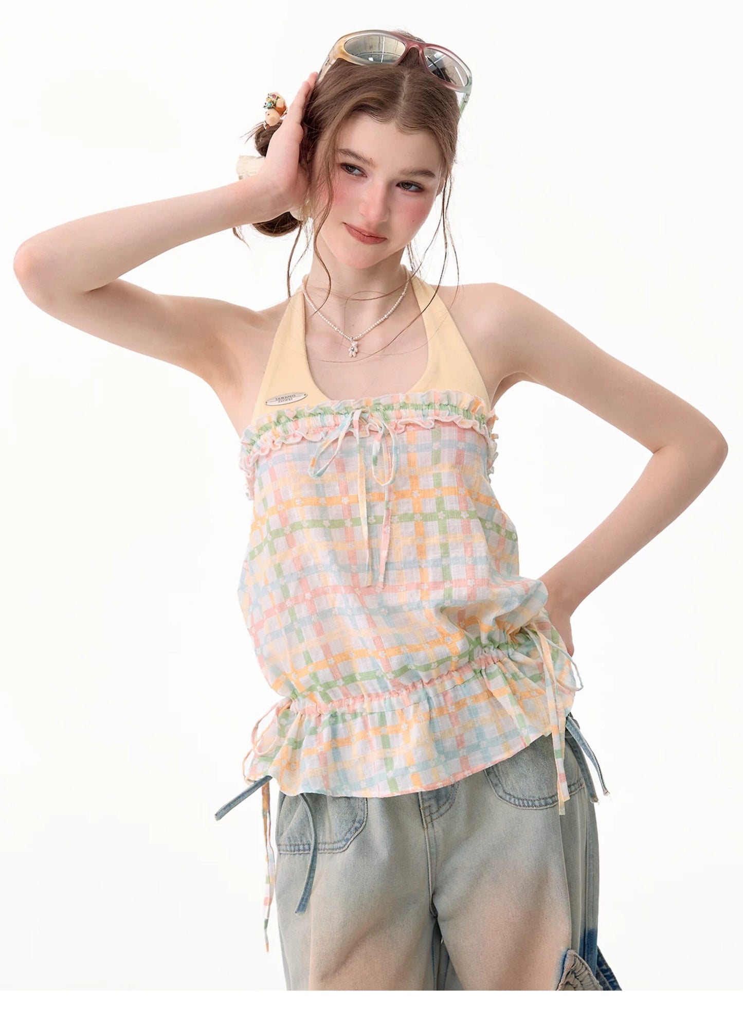 ziziFei - Yellow Plaid Halter Cami Top camisole ziziFei