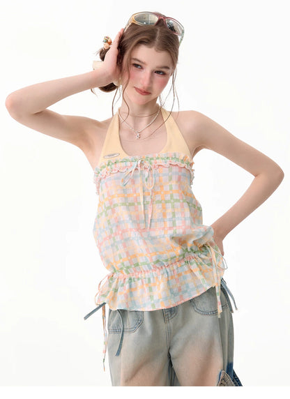 ziziFei - Yellow Plaid Halter Cami Top camisole ziziFei