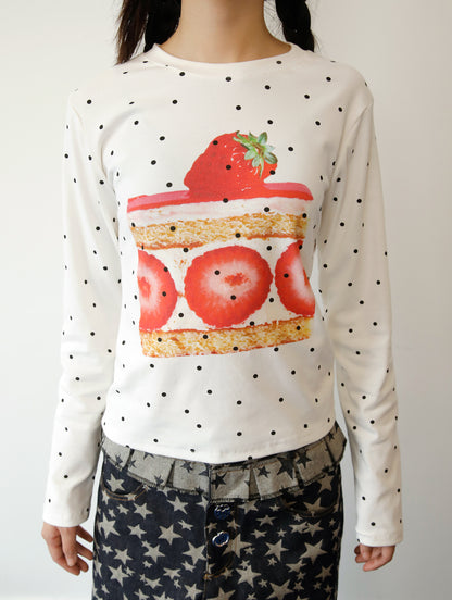 FRUITS - Kawaii Strawberry Cake Polka Dot Long Sleeve Top shirt Fruits