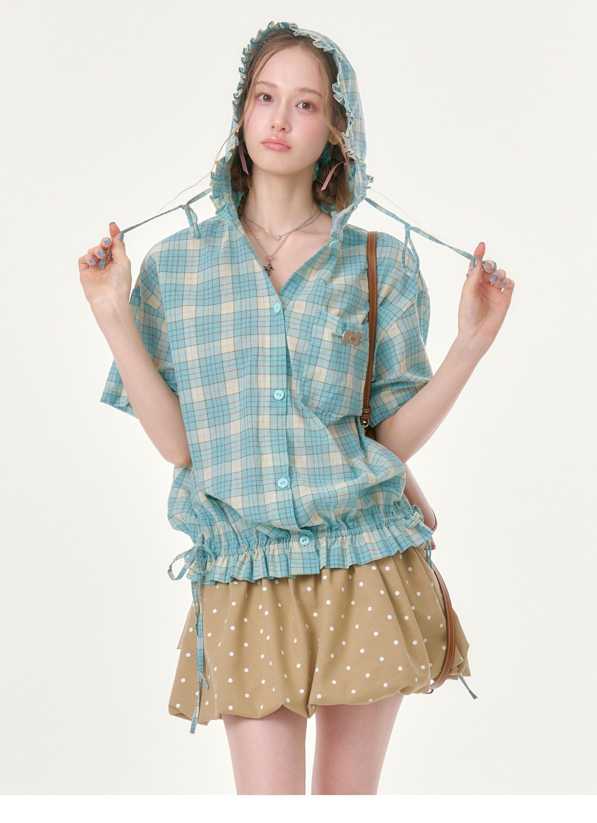 ziziFei - Mint Plaid Hooded Shirt shirt ziziFei