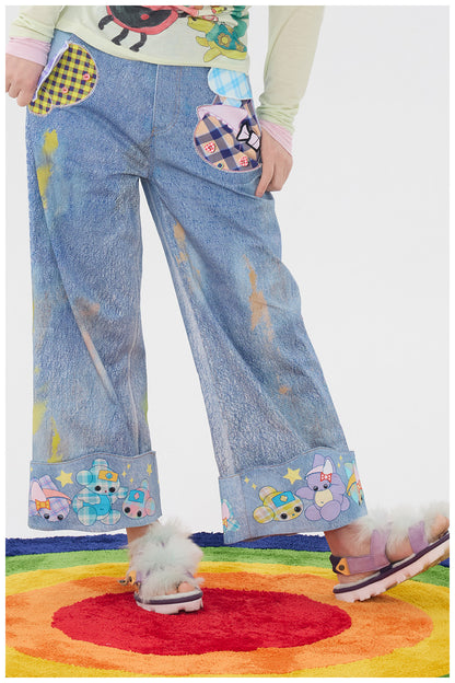 tntntutu - Cartoon Patch Denim Pants pants tntntutu