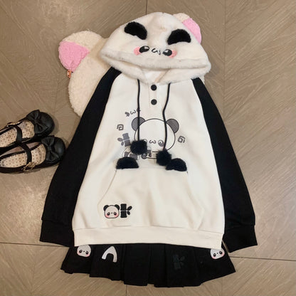 Blurred Bear - Kawaii Colorblock Fleece Hoodie Skirt Set set Blurred Bear