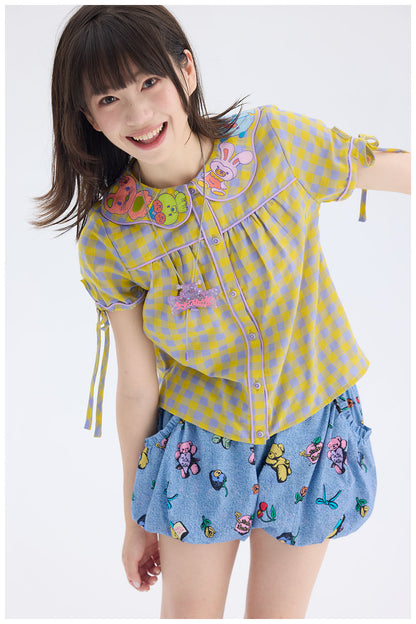 tntntutu - Animal Embroidery Plaid Blouse | Kawaii Harajuku Peter Pan Collar Shirt shirt tntntutu