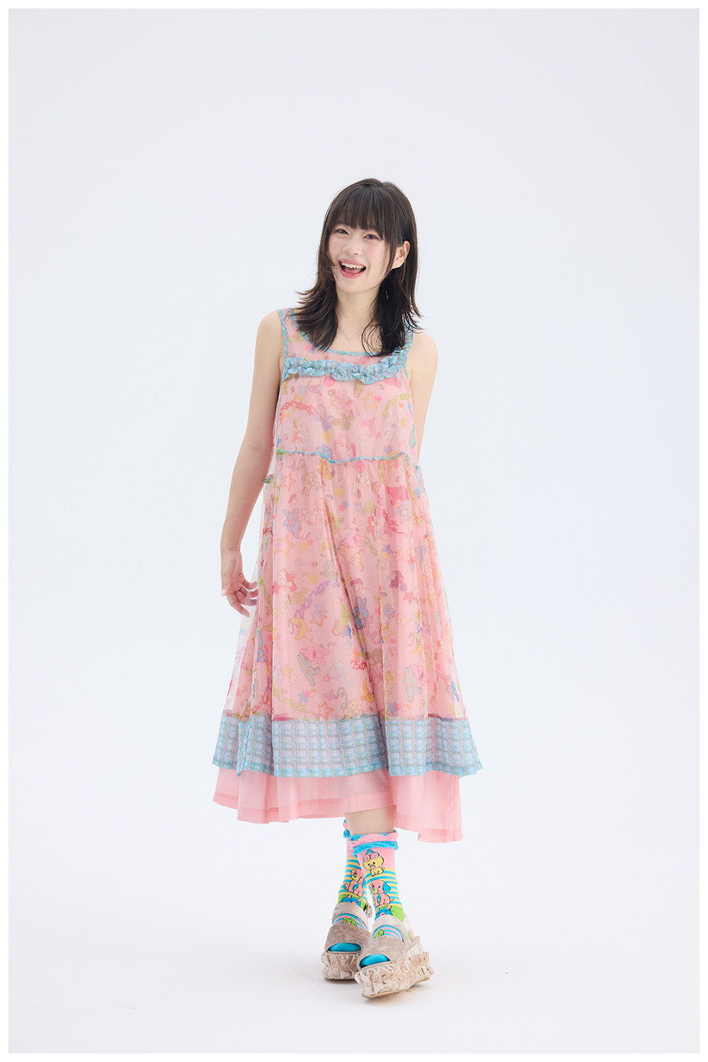 tntntutu - Pink Rabbit Mesh Dress | Fairy Kei Pastel Harajuku Kawaii Dress dress tntntutu