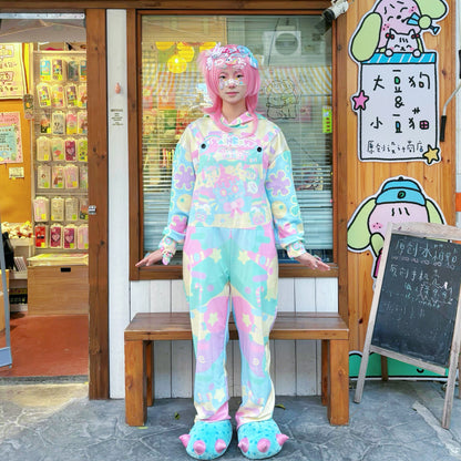 Rainbow Universe RUX - Pastel Macaron Decora Kei Varsity Jacket & Overalls Set set Rainbow Universe RUX