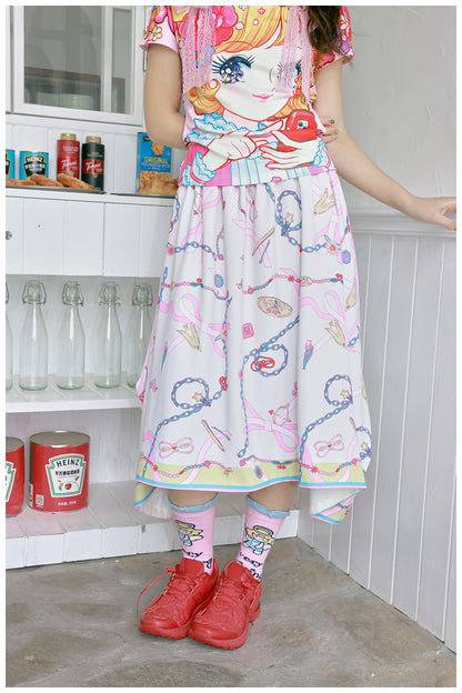 tntntutu Kawaii Pink Scarf Skirt | Harajuku Flowing Summer Bow Skirt skirt tntntutu