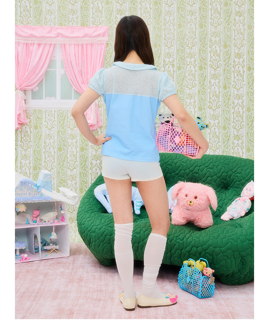 UnsocialNight - Cat Illustration Puff Sleeve Tee blouse UnsocialNight