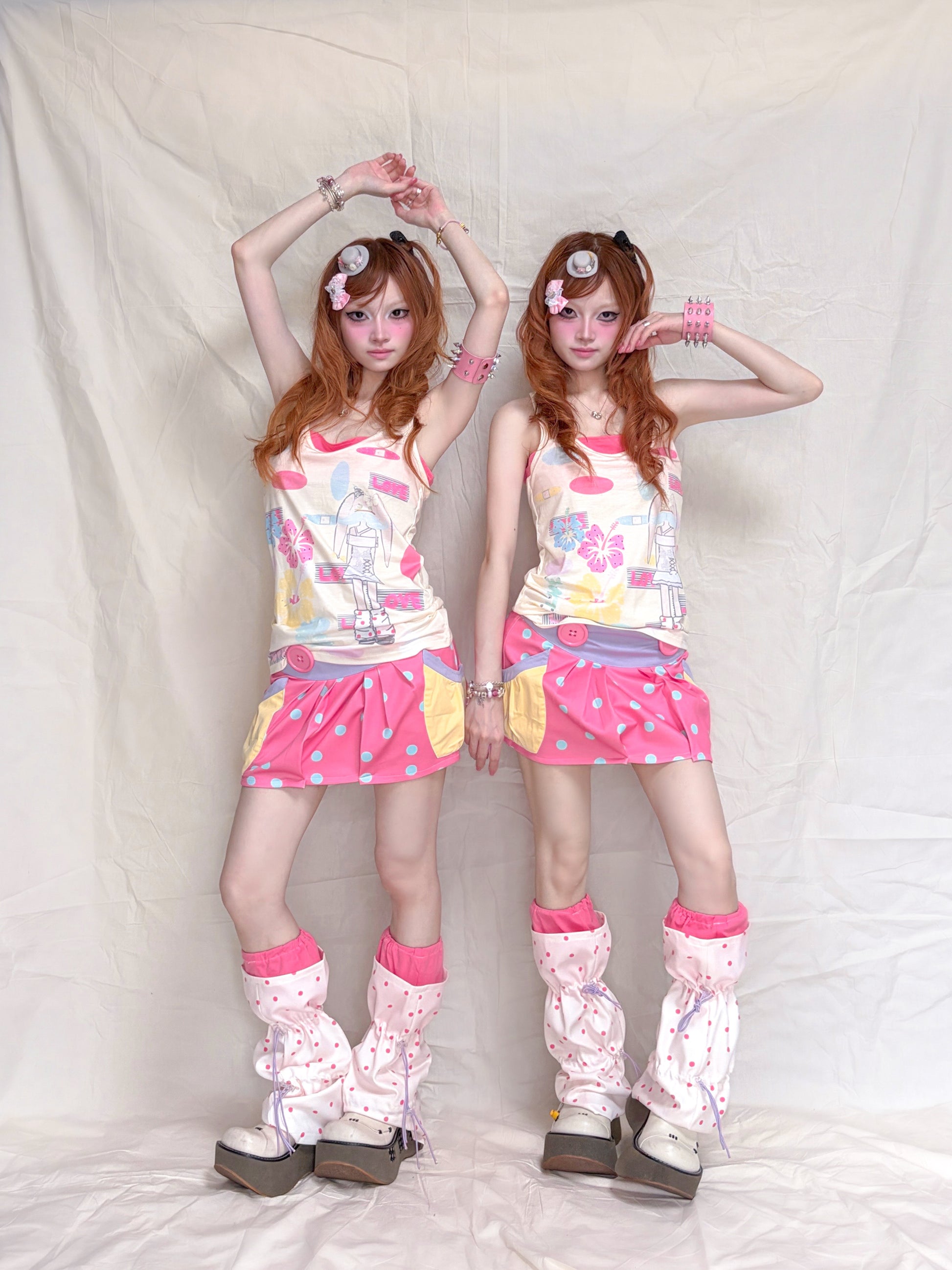 YJM with biubiu - Pink Polka Low Waist Skirt skirt YJM with biubiu