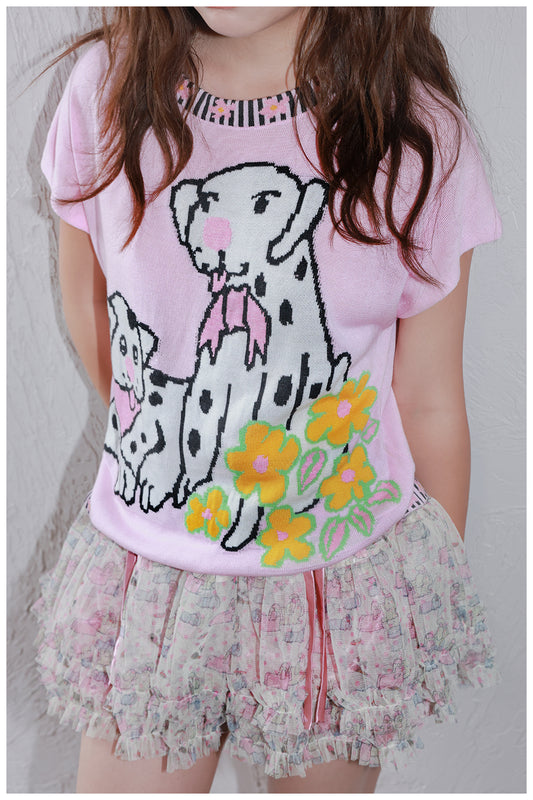 Tntntutu Pink Dalmatian Knit T-Shirt – Kawaii Harajuku Soft Girl Tee tshirt tntntutu
