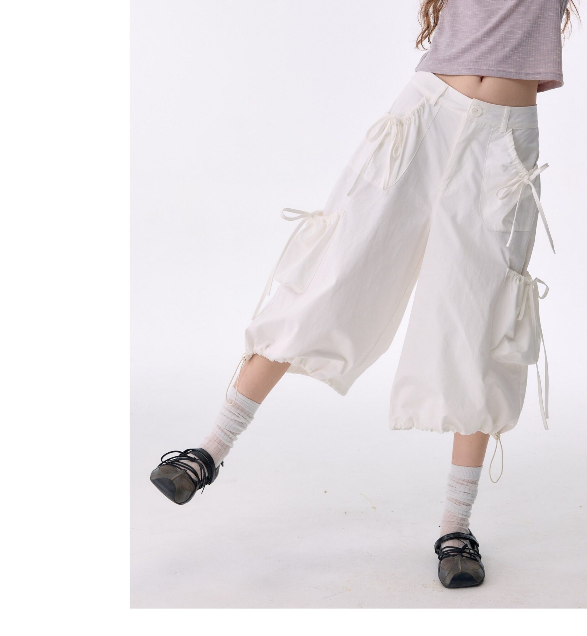 ziziFei - White Pocket Wide Leg Pants pants ziziFei