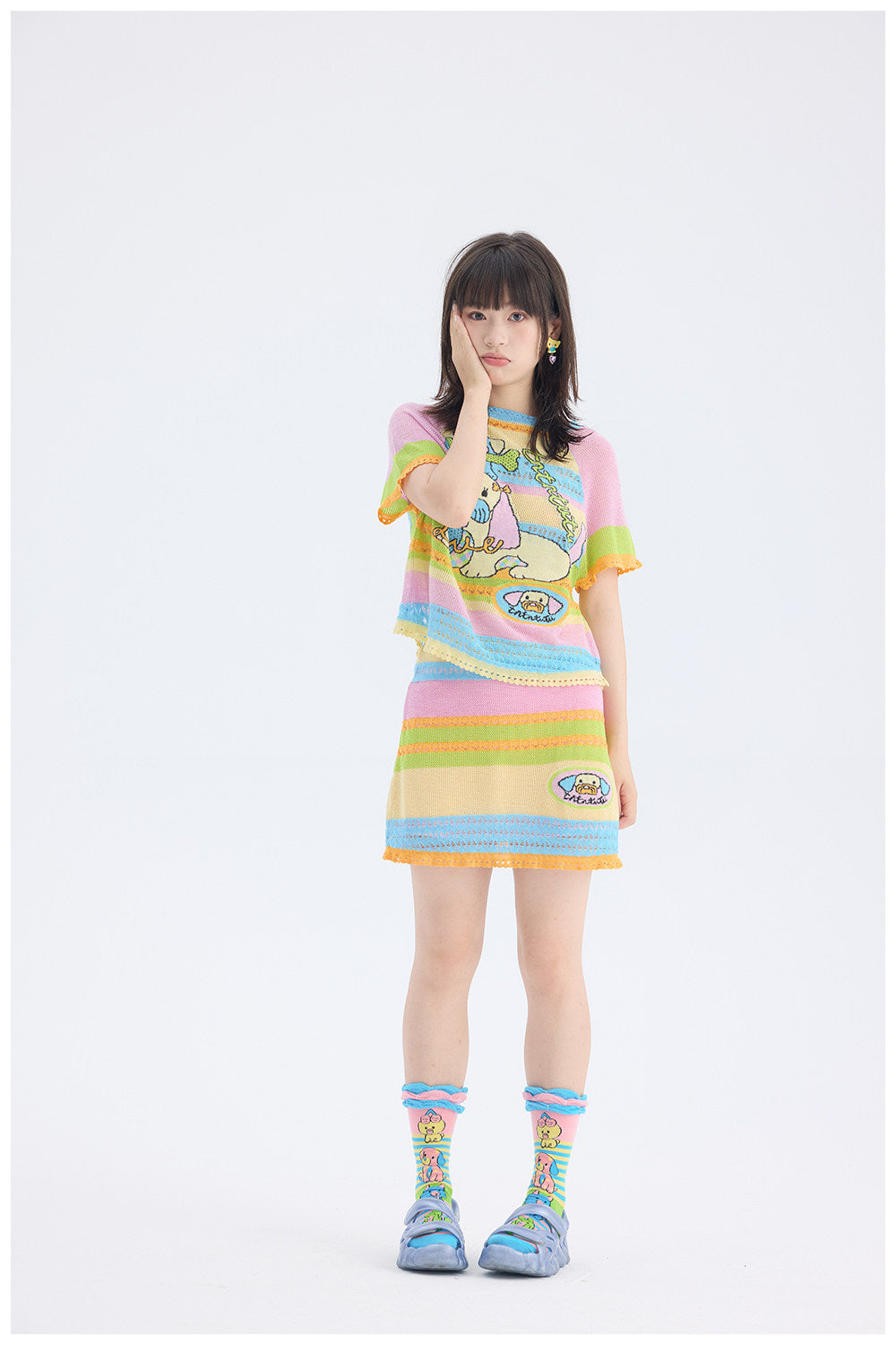 tntntutu - Colorful Dog Knit Set | Kidcore Fairy Kei Harajuku Two Piece Outfit set tntntutu