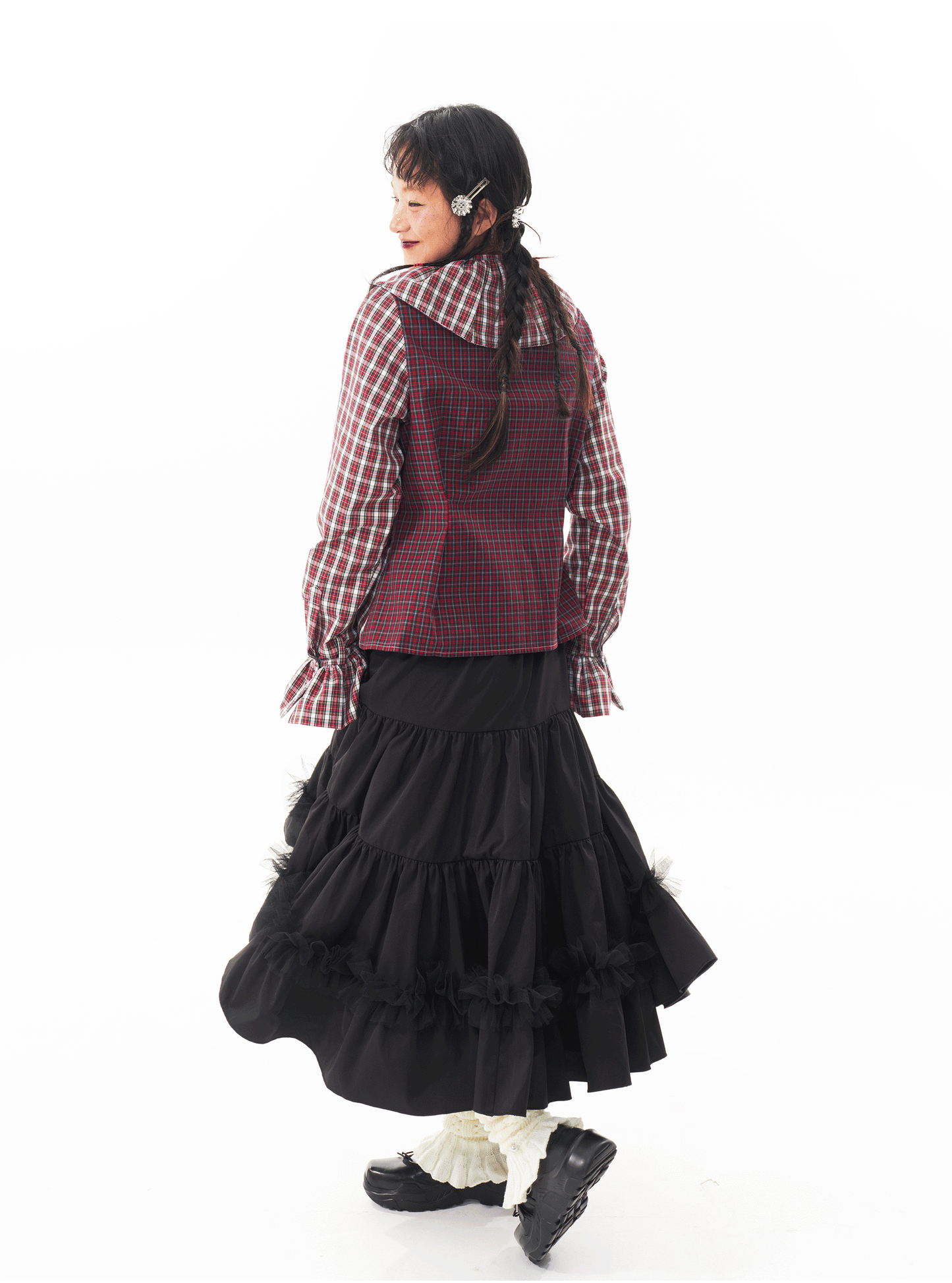 Sillysis - Kawaii Plaid Layered Doll Collar Blouse shirt sillysis
